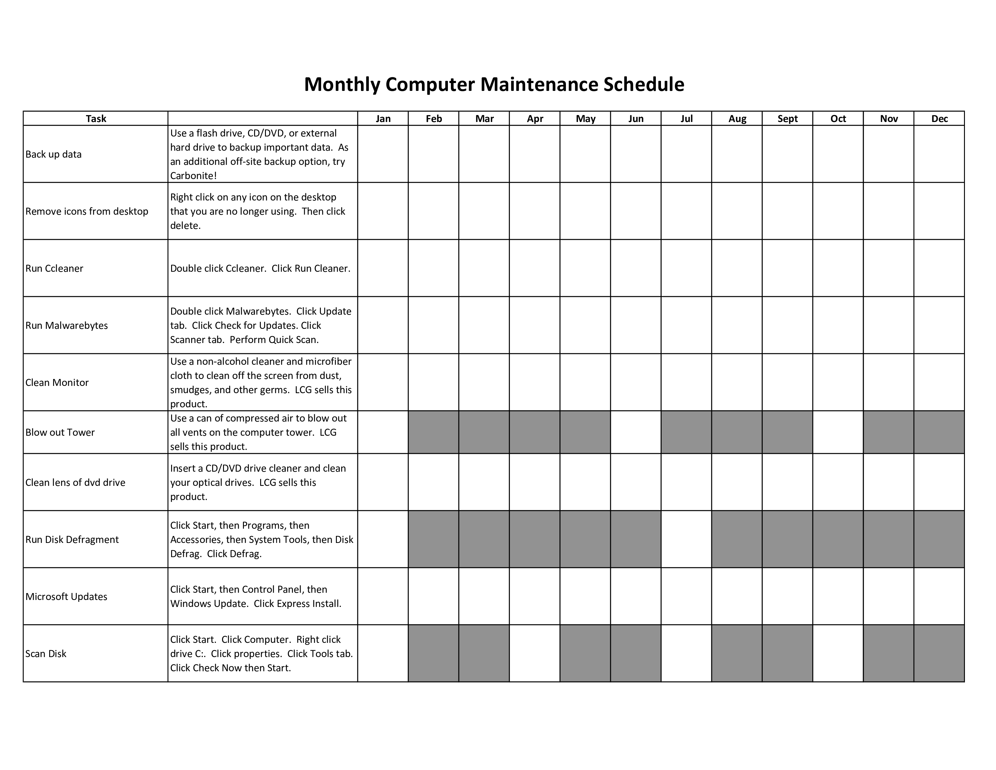 Maintenance Schedule